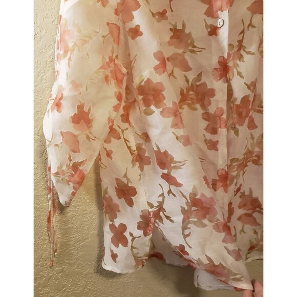 Notations Floral Womens Three Quarter Sleeve Sheer Blouse Sz 1X Button Down - Picture 5 of 7